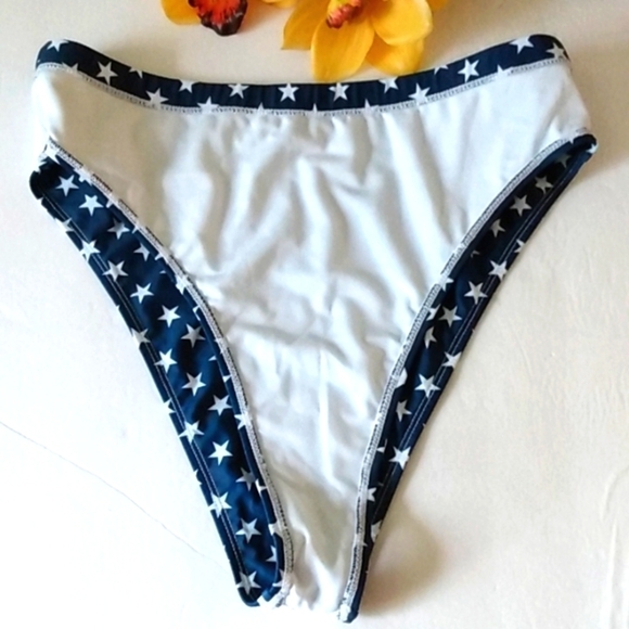 BLUE WHITE STAR HIGH-CUT HIGH-WAIST BIKINI BOTTOMS SIZE XL NWOT - Picture 6 of 7